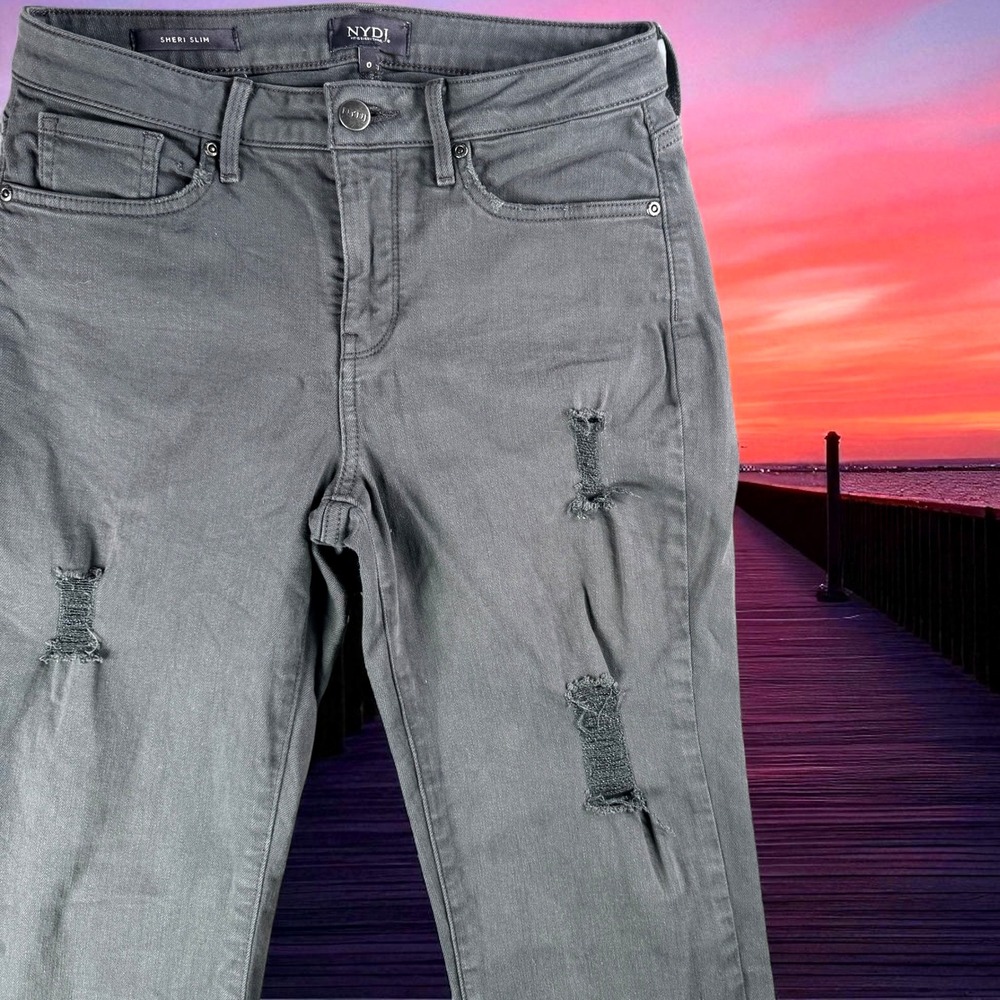NYDJ Jeans Women 0 Sheri Slim‎ Gray Distressed Raw Hem Street Silver
